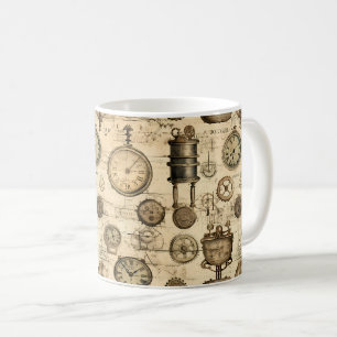 Taza De Café Reloj vintage de estilo steampunk en pergamino mar