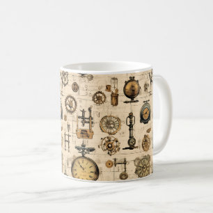 Taza De Café Relojería Industrial Antigua Sepia Latón