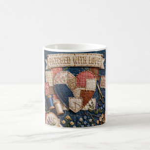 Taza De Café Remendado con Amor – Corazón de Patchwork Bordado 
