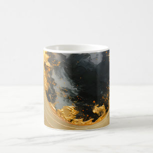 Taza De Café Remolino abstracto moderno de oro negro Luna