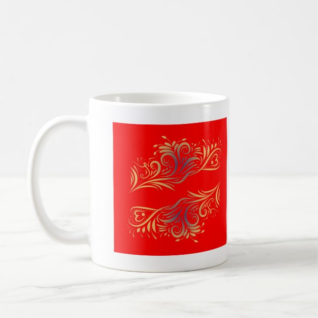 Taza De Café remolino de elementos de garabato de brillo dorado (Izquierda)