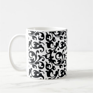 Taza De Café Remolinos blancos y negros elegantes del damasco