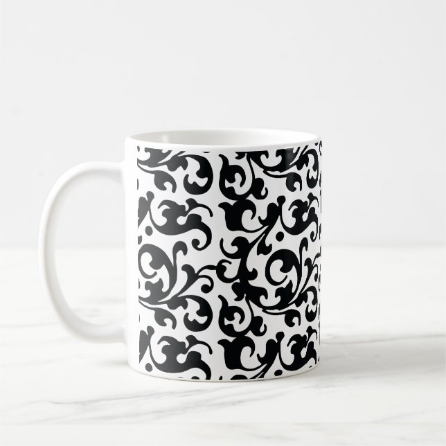 Taza De Café Remolinos blancos y negros elegantes del damasco (Izquierda)