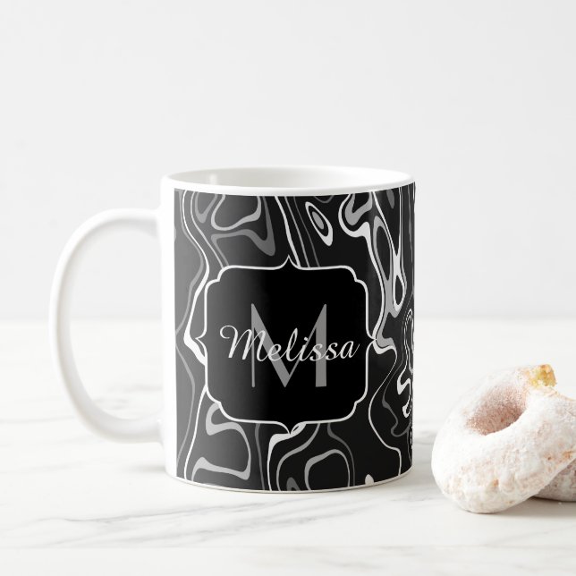Taza De Café Remolques abstractos de damasco gris blanco negro  (Con donut)