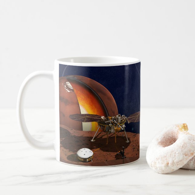 Taza De Café Rendición artística de The Insight Lander. (Con donut)