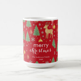 Taza De Café Reno acuarela y árbol de Navidad -