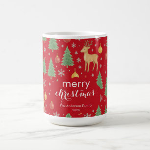 Taza De Café Reno acuarela y árbol de Navidad -