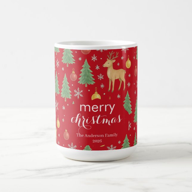Taza De Café Reno acuarela y árbol de Navidad - (Centro)