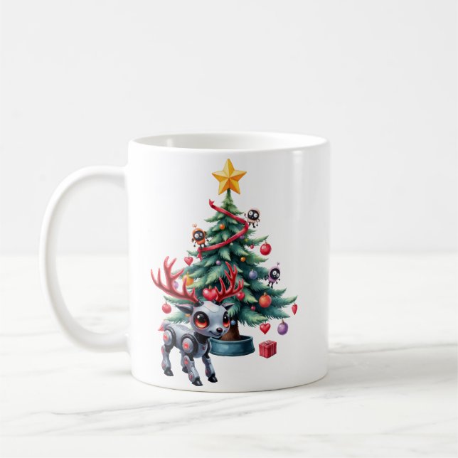 Taza De Café Reno ciberpunk lindo con árbol de Navidad (Izquierda)
