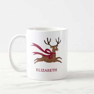 Taza De Café Reno Ciervo Retro con Bufanda Roja Estilo Vintage