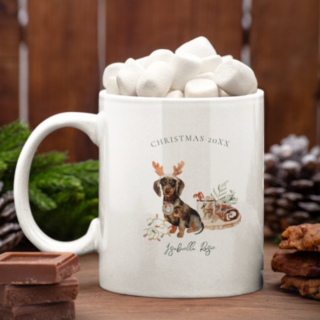 Taza De Café Reno de Dachshund | Navidades de monograma (Subido por el creador)