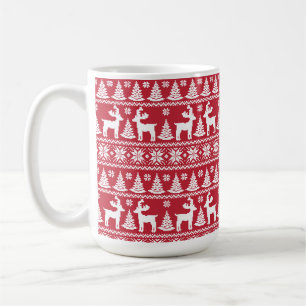 Taza De Café Reno de invierno, Navidades Patrón rojo y blanco
