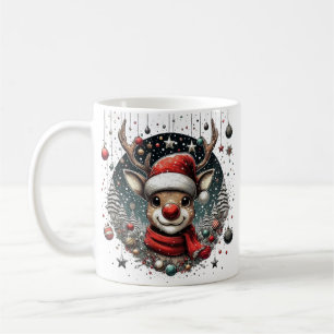 Taza De Café Reno de nariz roja con arte de Santa Hat