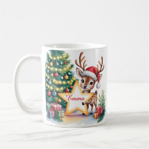 Taza De Café Reno de Navidad Personalizado con Nombre Customiza