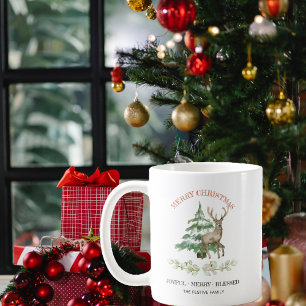 Taza De Café Reno navideño y nombre familiar