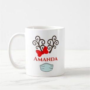 Taza De Café Reno personalizado con máscara - Feliz Navidad