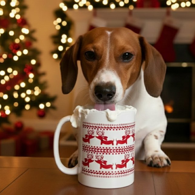 Taza De Café Reno sudoroso Dachshund Tea Coffee Mug (Dachshund Christmas Coffee Mug – Fair Isle Nordic Reindeer Wiener Dog Holiday Gift)