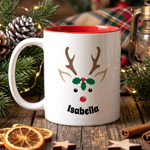 Taza De Café Renos de Nariz Roja Personalizados - Navidad