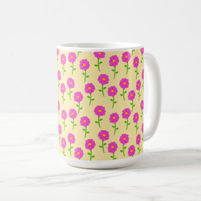 Taza De Café Repeat Flower Pattern with Hot Pink Flowers (Anverso derecho)