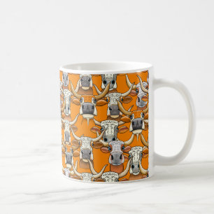 Taza De Café Repetidos Retratos De Ganado De Largo Plazo