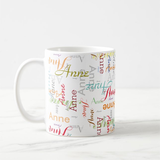 Taza De Café Repetir el nombre personalizado a través de White  (Izquierda)