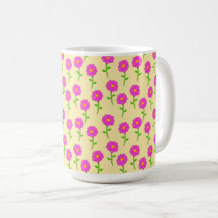 Taza De Café Repetir patrón de flores con flores rosa caliente