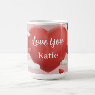 Taza De Café Representación 3D de corazón rojo vibrante con nom