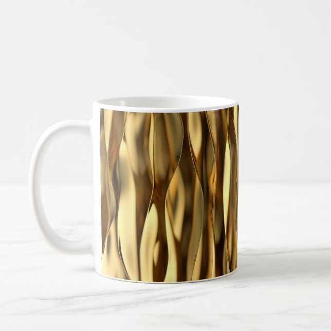 Taza De Café Representación 3D de Ola Dorada. (Izquierda)