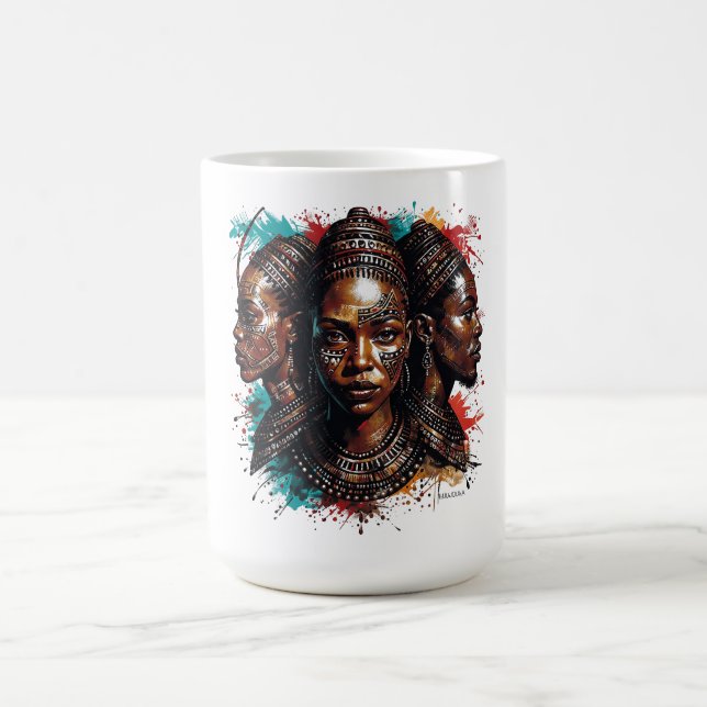 Taza De Café Representación artística de tres mujeres con cara  (Centro)
