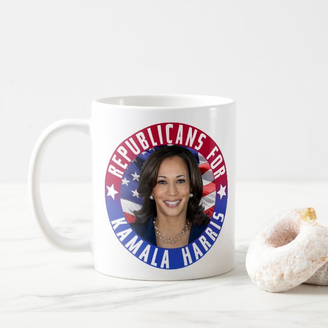 Taza De Café Republicanos por foto del presidente de Kamala Har (Con donut)