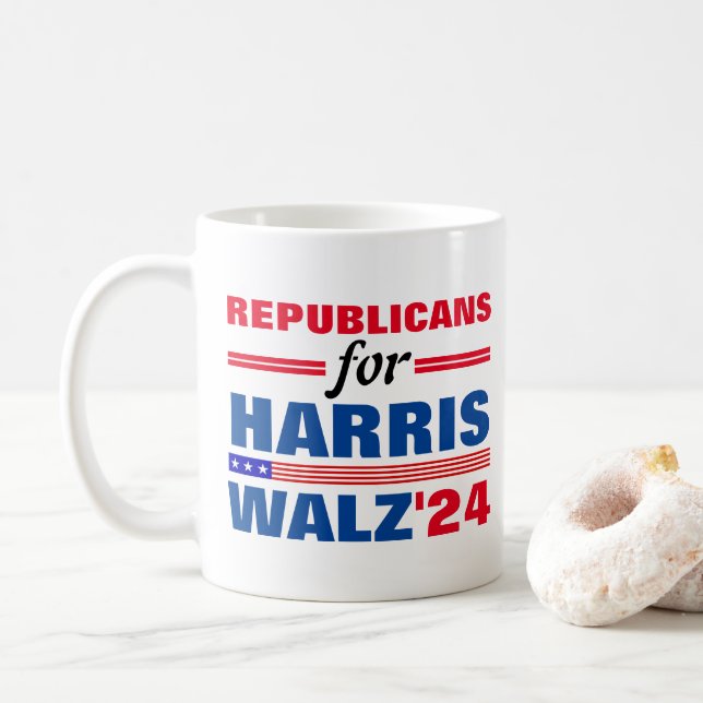 Taza De Café Republicanos por Harris Walz azul rojo (Con donut)