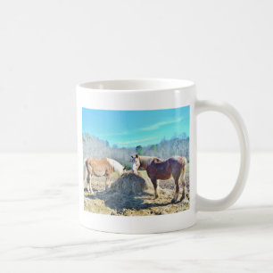 Taza De Café Rescatados Caballos Borradores comiendo heno