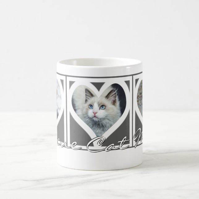 Taza De Café RESCATE CAT MOM Tres fotos de corazón gris (Centro)