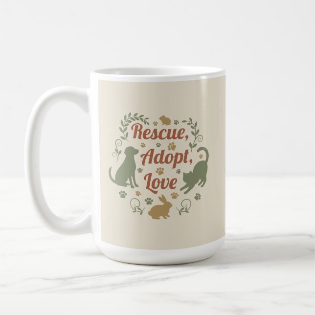 Taza De Café Rescue, Adopt, Love (Izquierda)