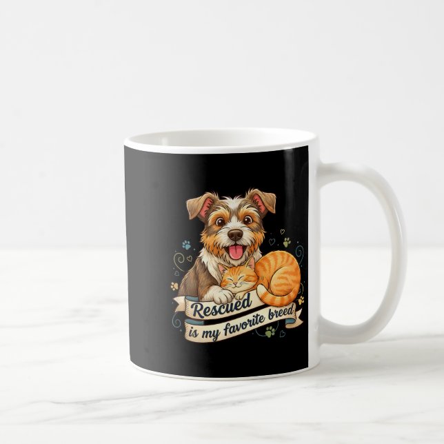 Taza De Café Rescued Is My Favorite Breed Dog Cat Pet Adoption  (Derecha)