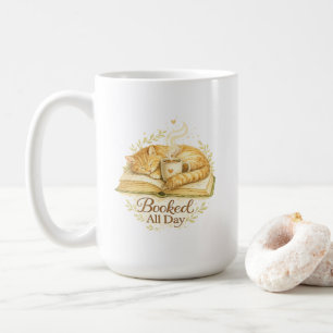 Taza De Café Reservado Todo el Día Gato Acogedor Leyendo Acua