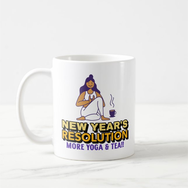 Taza De Café Resolución de Año Nuevo: más yoga y té (Izquierda)