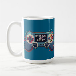 Taza De Café Respawn and Retry - Retro Gaming Glitch Art