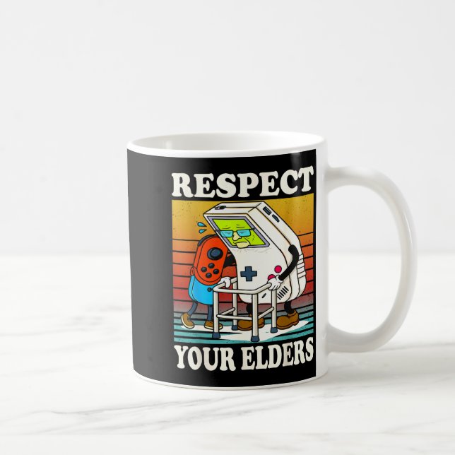 Taza De Café Respect Your Elders Gaming Control 80s Retro Funny (Derecha)