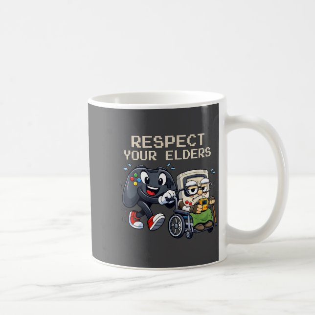 Taza De Café Respect Your Elders Gaming Control Retro Funny Gam (Derecha)