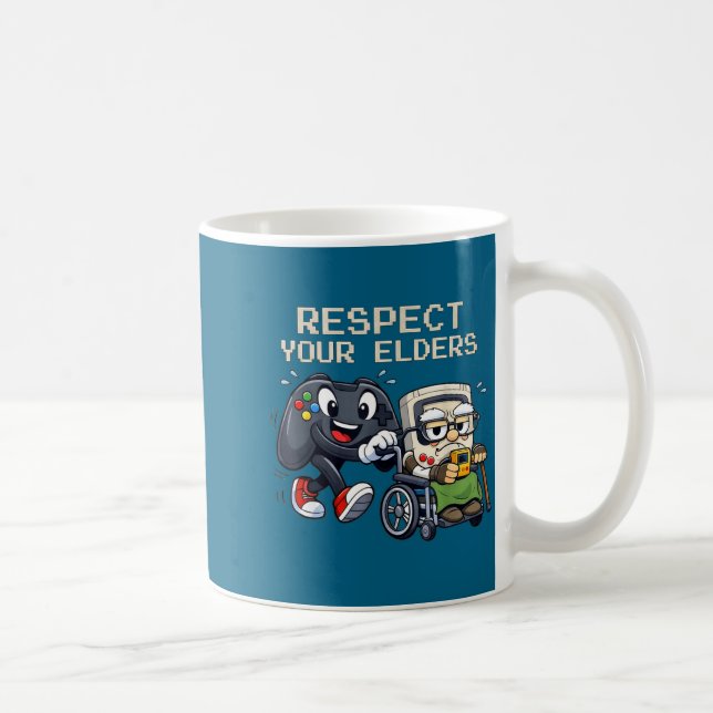 Taza De Café Respect Your Elders Gaming Control Retro Funny Gam (Derecha)