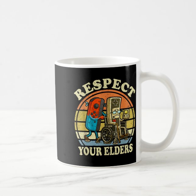 Taza De Café Respect Your Elders Retro Gaming Funny Controller  (Derecha)