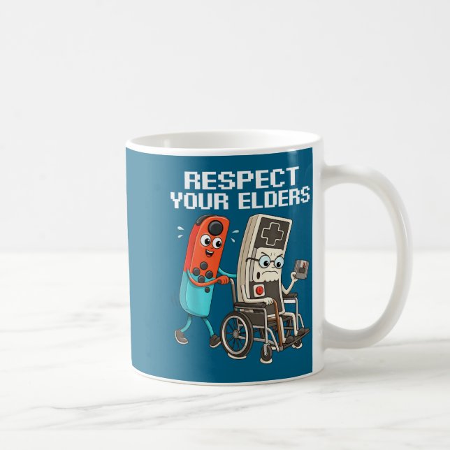 Taza De Café Respect Your Elders Retro Gaming Funny Controller  (Derecha)