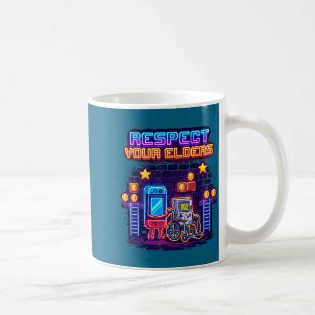 Taza De Café Respect Your Elders Retro Gaming Funny Gamer Contr (Derecha)
