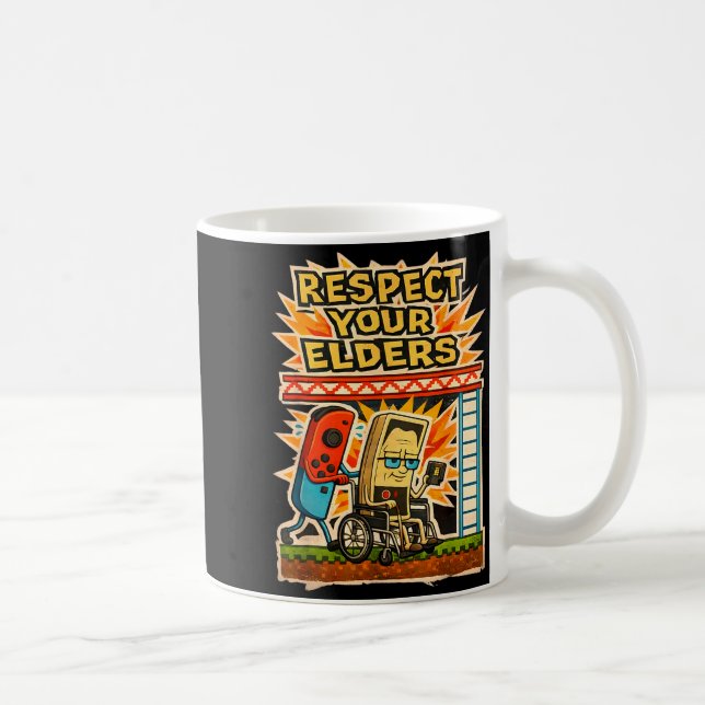 Taza De Café Respect Your Elders Retro Gaming Funny Gamer Contr (Derecha)
