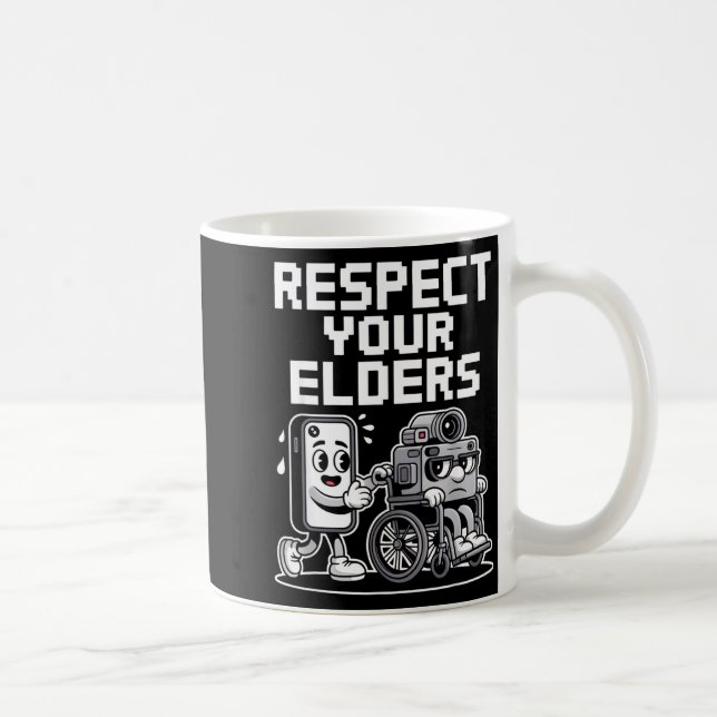 Taza De Café Respect Your Elders Retro Tech Camera Phone Cartoo (Derecha)