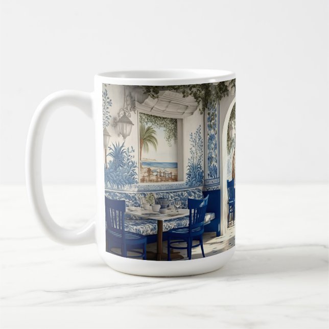 Taza De Café Restaurante azul blanco griego silla cafetería pue (Izquierda)