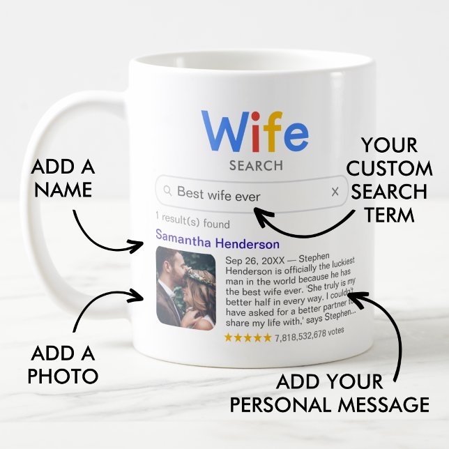 Taza De Café Resultados de búsqueda divertidos de la mejor espo (Customize the mug with your own search term, your wife's name, a photo and your personal message)
