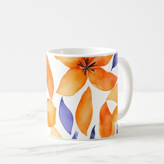 Taza De Café Resumen acuarela naranja floral moderna (Anverso derecho)
