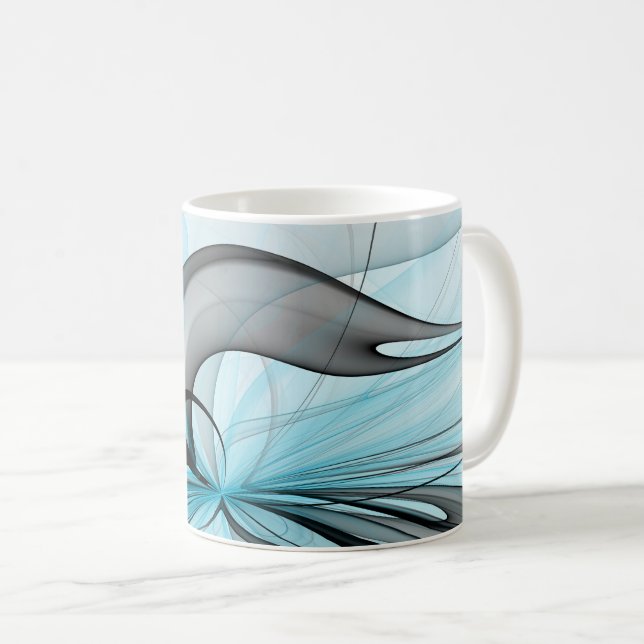 Taza De Café Resumen Antracita Gris Azul azul arte fractal mode (Anverso derecho)